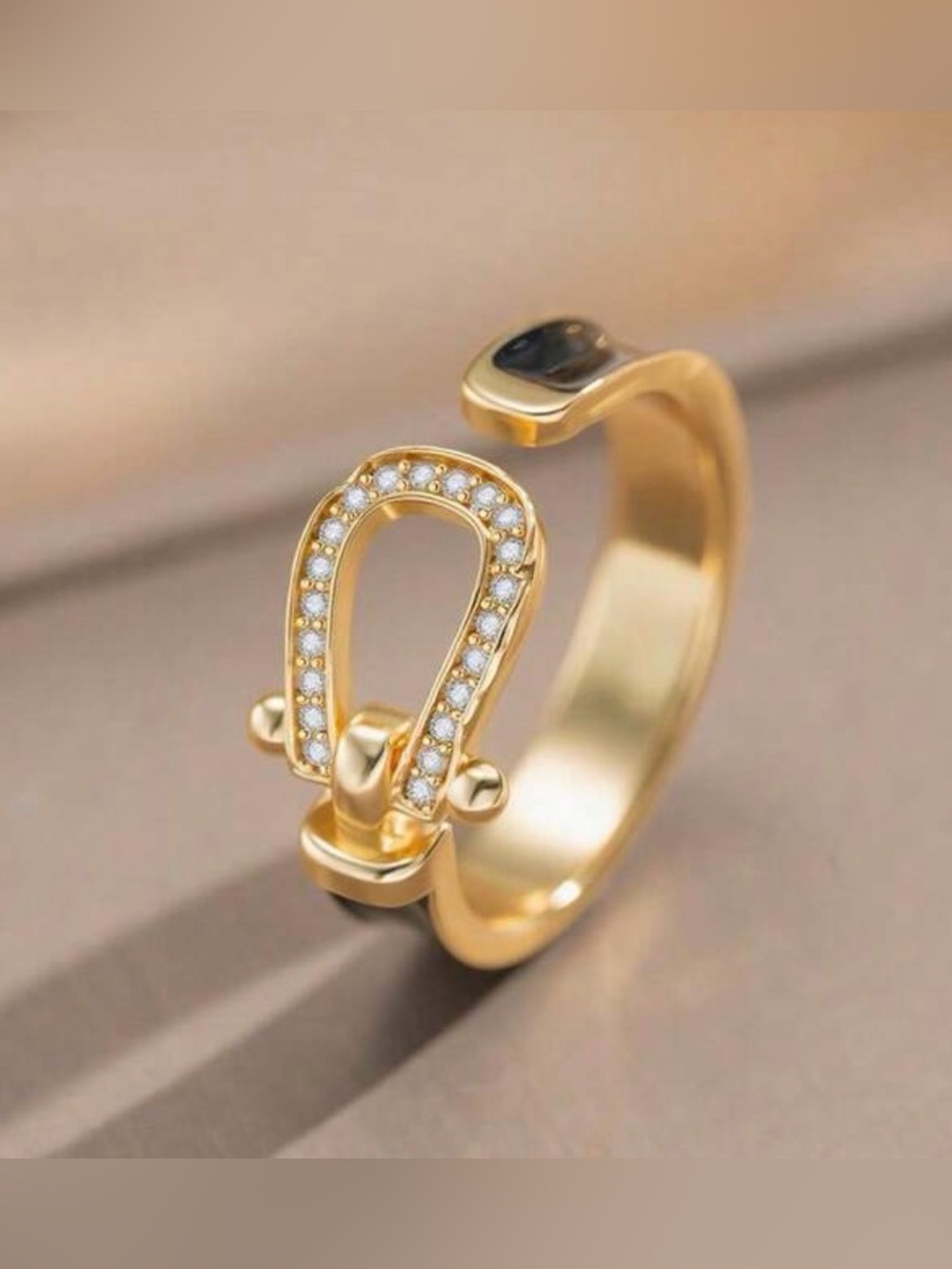 Western Ring Gold Pavé Buckle-Style Open Ring with Black - Women Jewelry